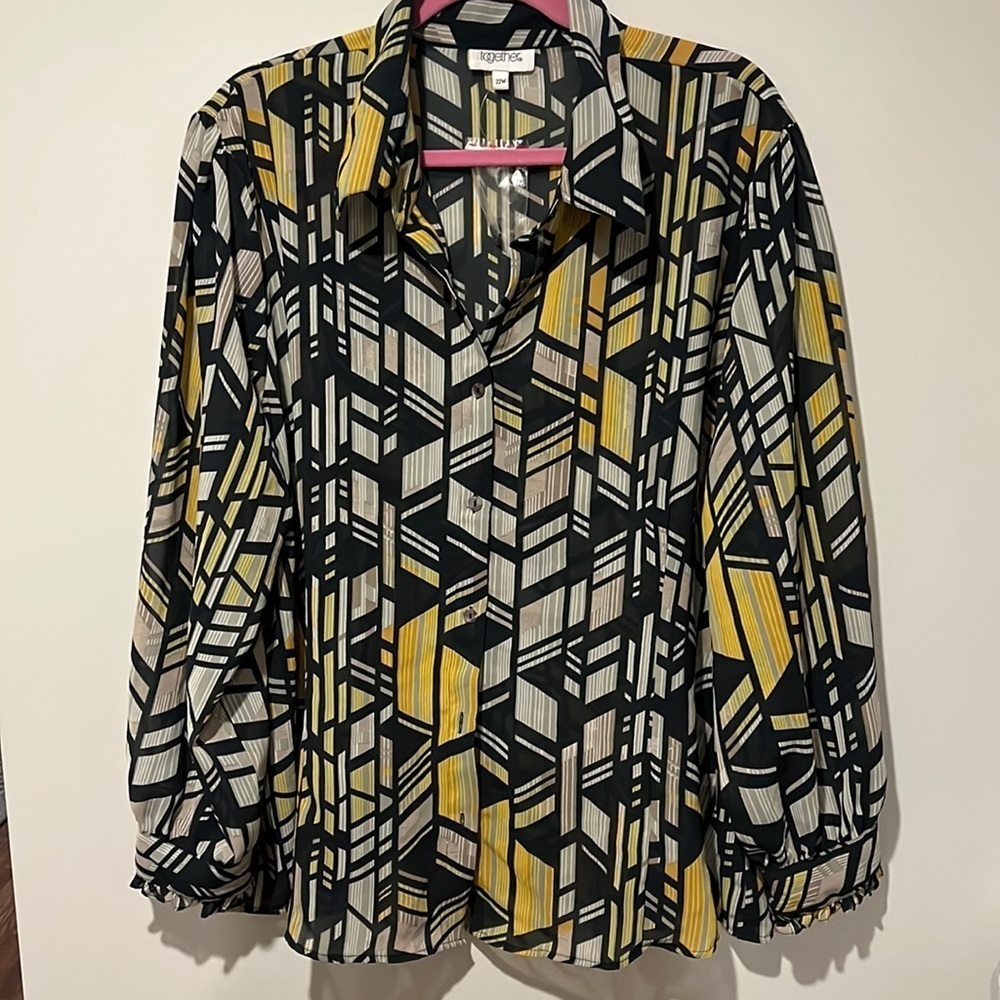 PATTERNED LONG-SLEEVE BLOUSE WOMEN SIZE 3X